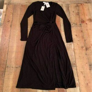 Good American Black long sleeve dress gown with slit Size 1